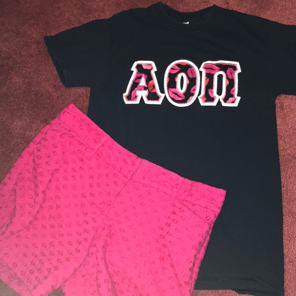 AOII black and pink kiss stitched letters